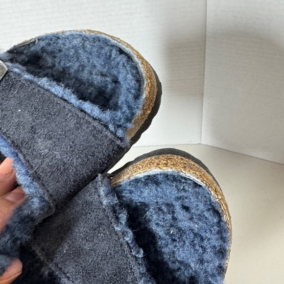 Birkenstock Arizona Shearling Sandals Navy Blue Suede Women’s 39 Fuzzy Cozy - Picture 12 of 16